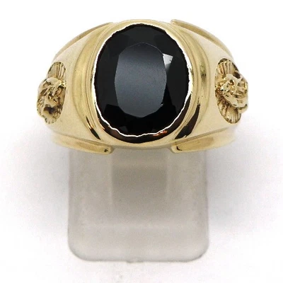 Мужское кольцо из желтого золота 14 карат с граненым черным камнем Virgin Mary - Изображение 1 из 4
