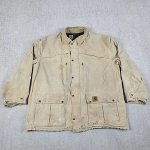 Vintage Carhartt Jacket Mens 2XL Beige Distressed Full Zip Wool Lined 80s USA - Picture 1 of 17