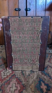 Best Antique Early Primitive Handmade Stitched Red Textile Sampler 15" Signed - Picture 1 of 7