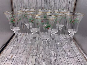 Vintage Mikasa Kristallband Stechpalme mundgeblasen 8er Set Wassergläser Goldrand - Bild 1 von 9