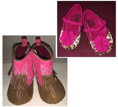 批量 2 双 6-12 mo 鞋 * PLACE MaryJanes+RISING STAR 软女牛仔靴 — 第 1/4 张图片