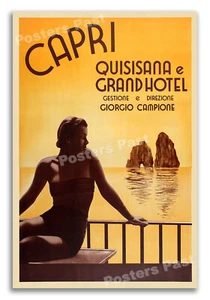 1938 Capri Hotel - Vintage Travel Poster Art Print - 24x36 - Picture 1 of 5