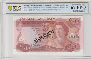 Jersey 1978 20 Pounds Certified PCGS Banknote UNC 67 PPQ Pick CS1 Specimen - Picture 1 of 2