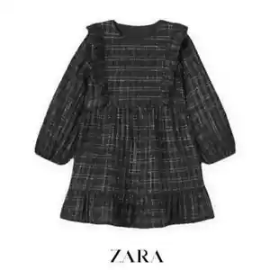 Zara Girls Black Long Sleeve Dress Metallic Plaid Size 3-4 Years - Picture 1 of 14