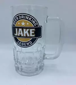 Jake Beer Drinking Legend Glass Beer Mug Stein 500ml Fathers Day Birthday Xmas - Picture 1 of 1