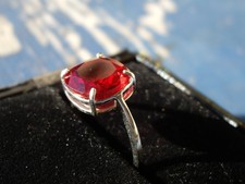 925 STERLING SILVER RING & 10mm RUBY CUSHION CUT SOLITAIRE