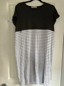Angel Maternity Nursing Size M Medium Breastfeeding Dress Stripes Khaki - Picture 1 of 4