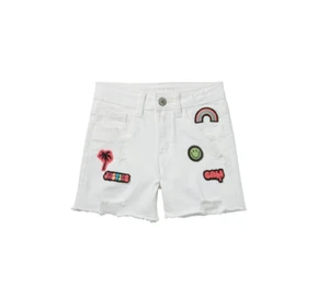 Justice Girls High Rise Midi w/ Fun Summer Themed Patches White Short Size 6 - Picture 1 of 4