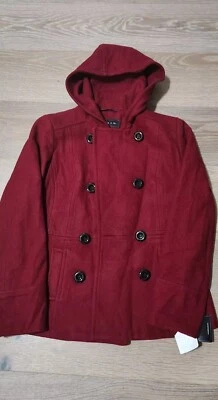 Giacca womens Burgundy Peacoat with hood Medium petite New  - Image 1 of 3
