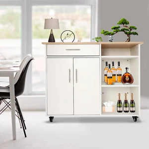 Rolling Kitchen Island Side Table, Rolling Trolley Cart with Drawer - Picture 1 of 23