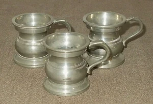 3 EARLY TANKARD SHAPED PUB MEASURES STAMPED 1/20 ON RIMS HAND SOLDERED HANDLES - Picture 1 of 4