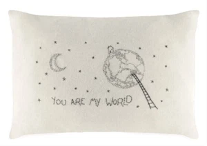 East Of India You Are My World feather filled Cushion Cream Wool - Picture 1 of 3