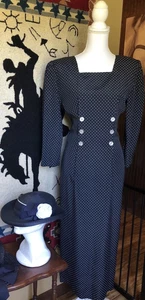 Vintage All That Jazz Dress Navy W Polka Dots Button Accents Size 7/8 - Picture 1 of 8