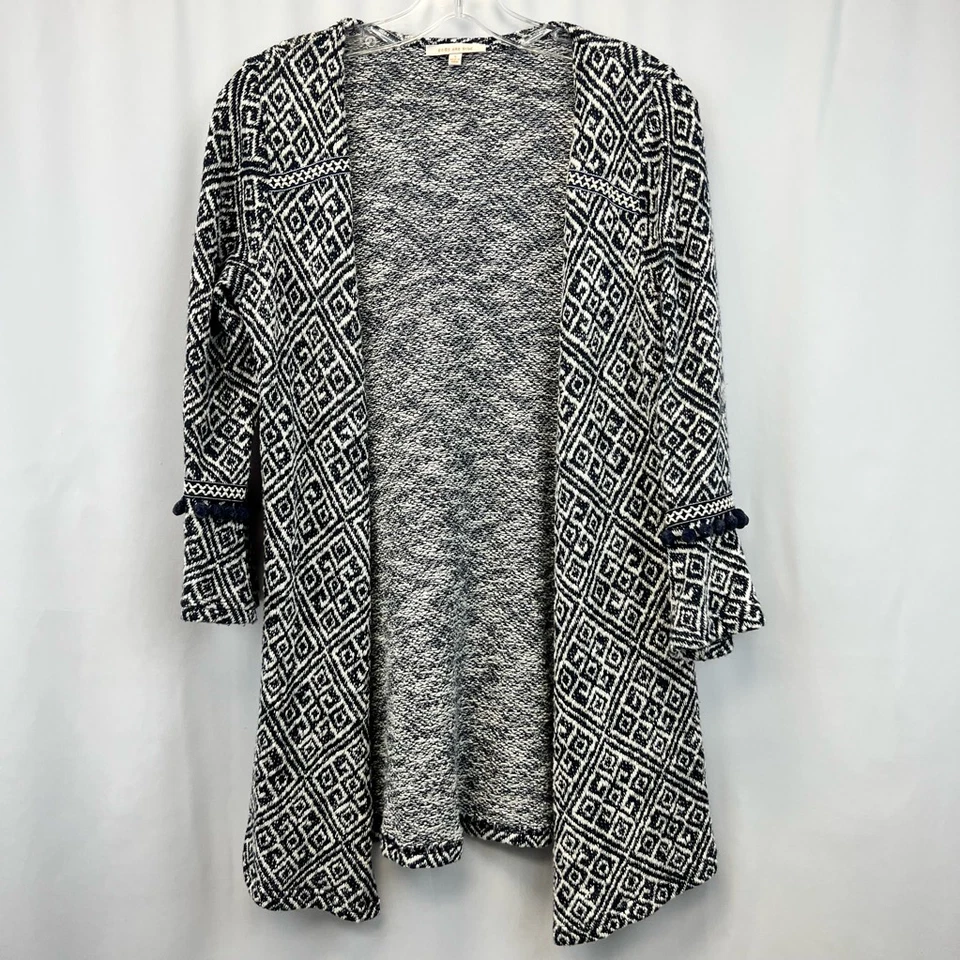 Suéter Plumero Skies Are Azul Marino Marfil Geométrico Manga Larga Pom Pom S Foto 1 de 4