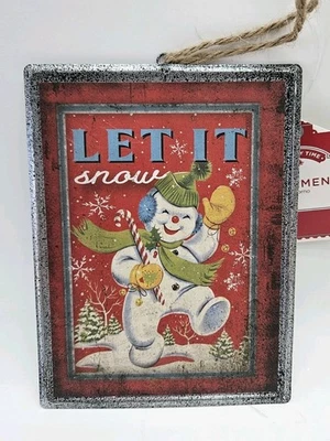 Vintage Style Christmas Metal Sign Ornament Retro Frosty Snowman Rustic  - Image 1 of 4