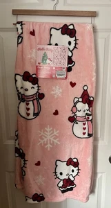 Sanrio Hello Kitty Pink Snowman and Snowflake Christmas Throw Blanket  50 X 70 - Picture 1 of 1