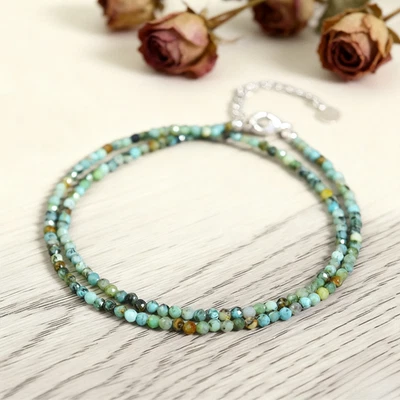 Turquoise Gemstone 2mm Beads Minimalist Dainty Choker Healing Necklace Gift - Image 1 of 4