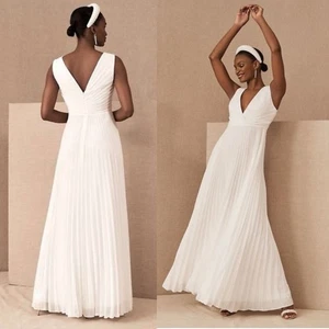 BHLDN Badgley Mischka Sloane Plissee Maxikleid V-Ausschnitt gewachsen - Bild 1 von 12