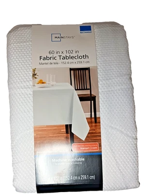 Mainstays Fabric Tablecloth White Rectangle 60" x 102" Machine Washable - Image 1 of 2