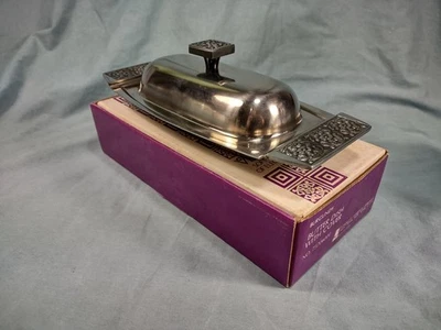 Nuevo plato de mantequilla de terciopelo de acero inoxidable Stanley Roberts de colección con inserto de vidrio MCM Foto 1 de 4