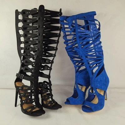 Luxe By JustFab Women's Sz 7 Sexy Black/Blue Zipper Halloween Boots LOT OF 2 - Image 1 of 4