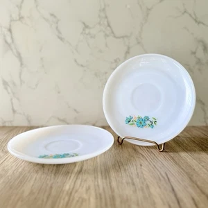 Fire King Milk Glass Bonnie Blue Floral Saucer Side Plate Set of 2 - Picture 1 of 4