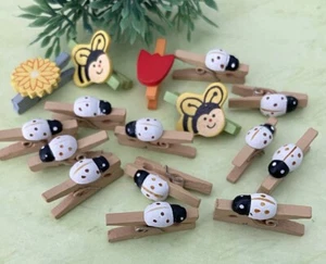 16 Mini-Wäscheklammern Bastelklammern Klammern Biene Blume Marienkäfer (K11) - Bild 1 von 2