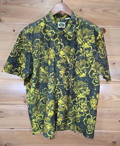Flipbox Hawaiian Button Shirt Men Size Large Green Yellow Floral Made in USA - Picture 1 of 8