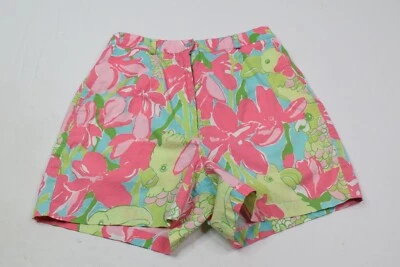 Pantalones Cortos Vintage Lilly Pulitzer Para Mujer 4 Rosa Verde Floral Loros Algodón Elástico Foto 1 de 4