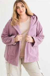 Plus Two Pocket Open Front Soft To Touch Hooded Cardigan Jacket - Picture 1 of 4