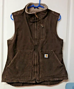 Carhartt Gilet Donna Sherpa Foderato Taglia Small Marrone Scuro (4-6) - Foto 1 di 14