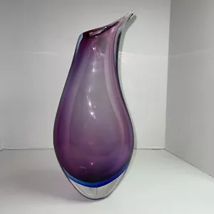 Murano Sommerso Glass Art Vase 16 inch blue and pink and clear Hand Blown - Picture 1 of 12
