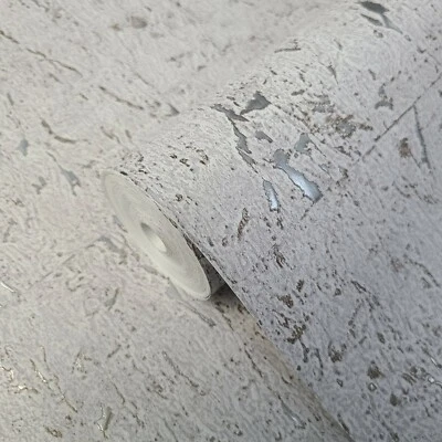 Faux Cork wallpaper rolls industrial gray off white silver metallic textured 3D - Image 1 of 4