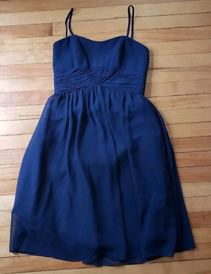 Vtg Y2K Alfred Angelo Chiffon Dress Sz Sm Navy Semi Formal Empire Waist Fairy - Image 1 of 4