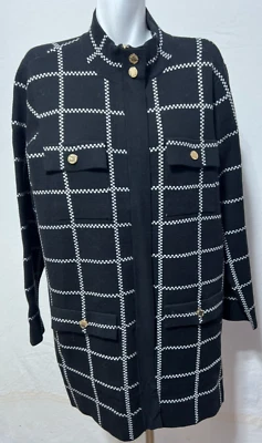 Anne Klein Mujer XL Negro Blanco Largo Suéter Chaqueta Cremallera Botones Dorados Nuevo Con Etiquetas Foto 1 de 4
