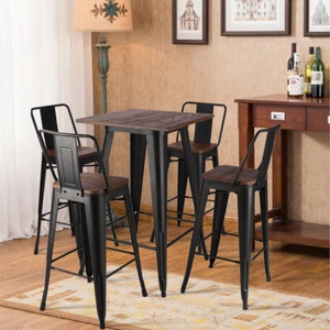 Bar Stool High Chair Table Set Kitchen Island Pub Seat Backrest Height Barstool - Picture 1 of 23