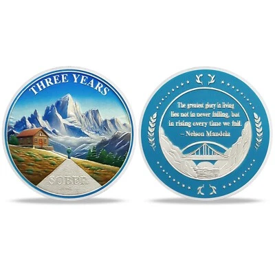 3 Years Sobriety Coin Silver AA Chip Medallion Alcoholics Anonymous 3 Year Sober - Image 1 of 4