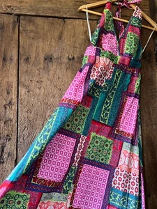 Vintage TOPSHOP Multicolour cotton Maxi Dress Halterneck Frill Hem uk 8 us 4 36 - Picture 1 of 13