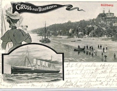 GERMANY MARITIME 1900 Postcard *DEUTSCHLAND* Steamer Gruss Aus BLANKENSEE PF89 - Image 1 of 4