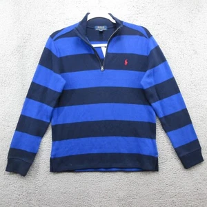 Polo Ralph Lauren Pullover 1/4 Zip Sweater Youth Large Striped Blue - Picture 1 of 10