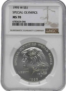 1995 W Special Olympics Silver Dollar NGC MS70 Eunice Kennedy Shriver #552 - Picture 1 of 12
