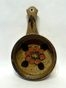 Mexican Pottery Stoneware Soup Bowl With Handle Speckled Hand Painted Flower - Picture 1 of 9
