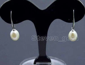 Mode 7-9 mm weiße Tropfen natürliche Süßwasserperlen baumeln Haken Ohrring-Ohr 535 - Bild 1 von 4
