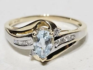 10K Gold Two Tone Diamond Faceted Pear .71 Carat Topaz Ring Size 10 - Picture 1 of 19