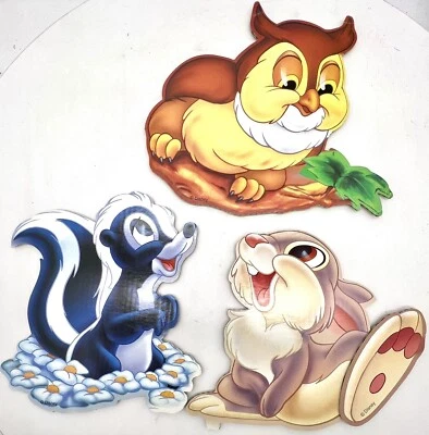 Vintage Walt Disney Bambi Movie Cardboard Animal Cutouts -Owl, Flower & Thumper - Image 1 of 4