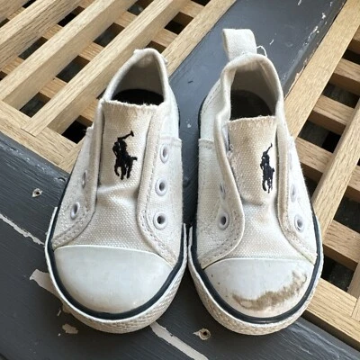 Zapatos sin cordones Polo Ralph Lauren Infantil Bebé Blanco Caballo Talla 4 USADOS Foto 1 de 4