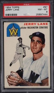 1954 Topps BB Card # 97 Jerry Lane Washington Senators ROOKIE RC PSA 8 NM-MT