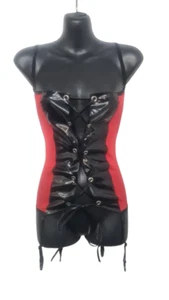 Sexy Sheer Red and Black PVC Basque - Picture 1 of 1