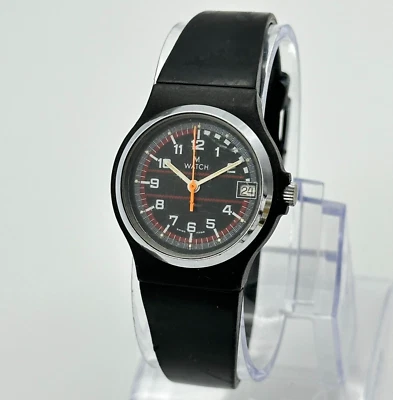 Vintage 1980s Women's M WATCH Mondaine Black Resin 30mm Quartz Watch, Date - image 1 of 4