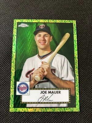 Joe Mauer 2021 Topps Chrome Platinum  Green/Yellow 70th Refractor #83/99 #528 - Image 1 of 3